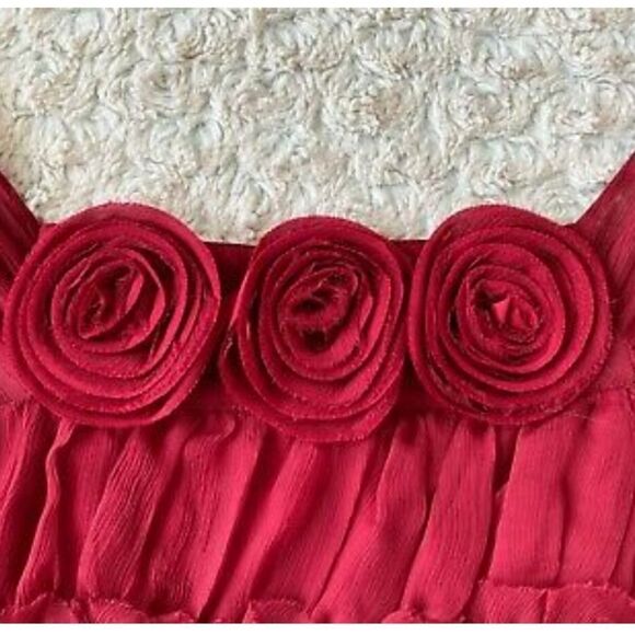 Anthropologie Burlapp Red Silk Cocktail Dress Ruched Roses Small Formal - Picture 9 of 11
